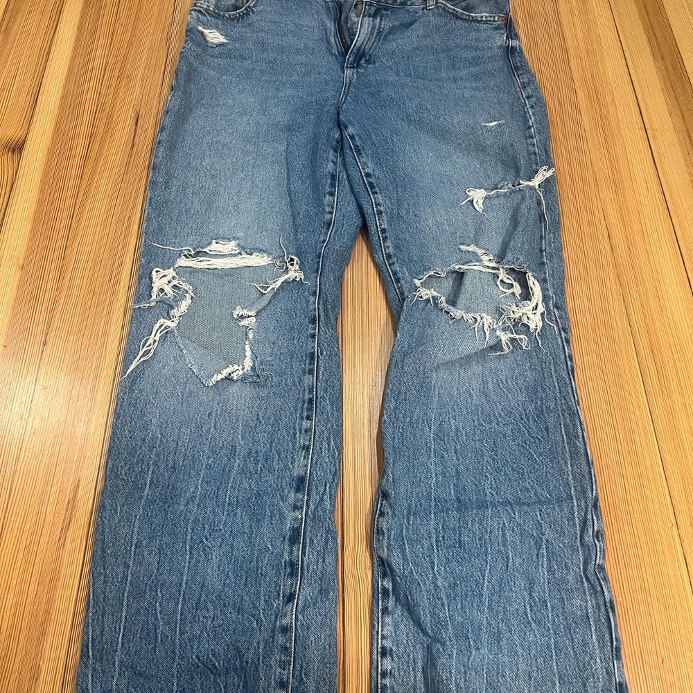 Garage Blue Distressed Straight Leg Jeans
